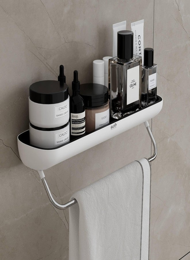 GLOXY Wall Mount Bathroom Storage Rack with SS Towel Holder Rod - Multipurpose ABS Premium Toiletry Organiser Shower Caddy for Bathroom Accessories - Black & White - Image 1